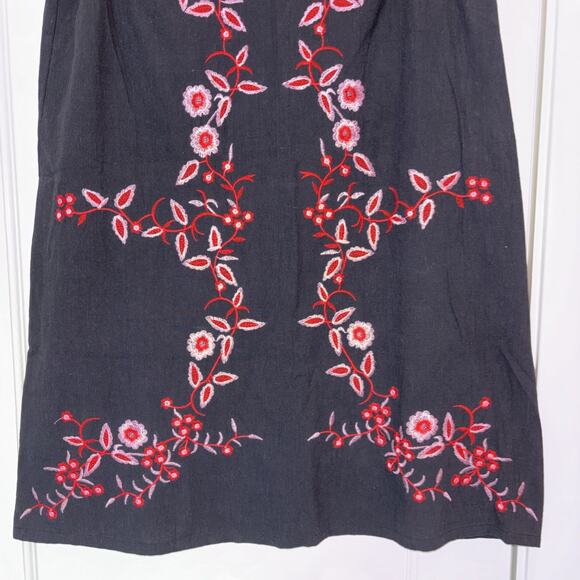 Entro Embroidered Tank Dress Black Pink red Floral Medium Boho Festival Cotton - Picture 4 of 5